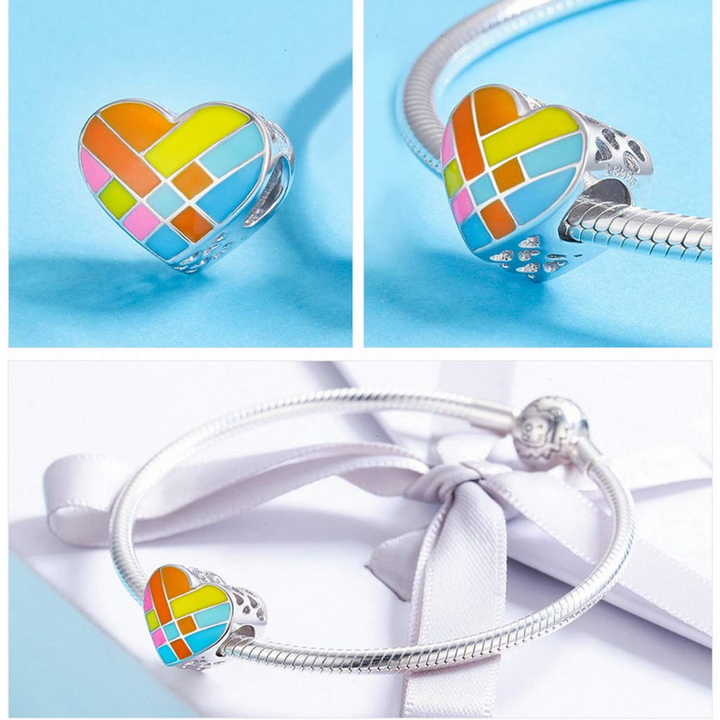 PAHALA 925 Strling Silver Color Enamel Heart Charms