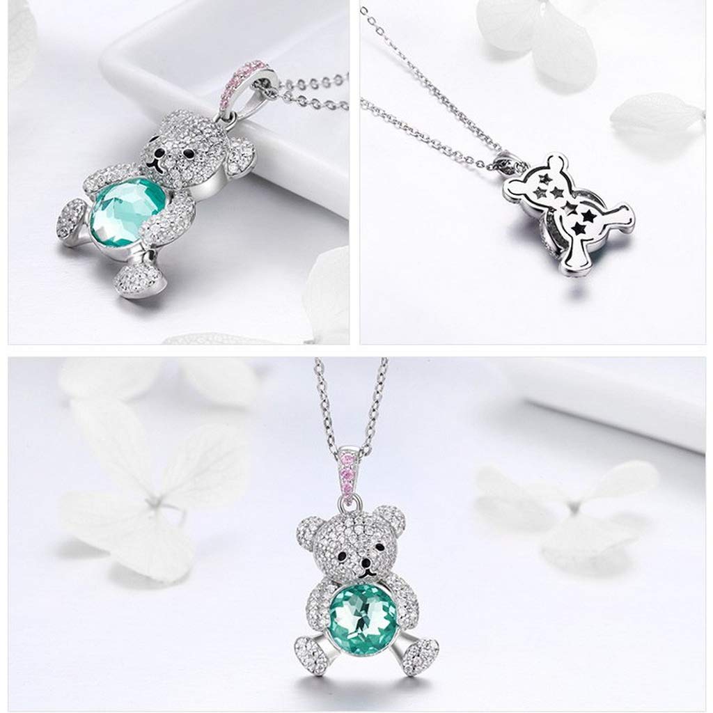 PAHALA 925 Sterling Silver Cute Bear with Green Crystals Clear CZ Pendant Necklace