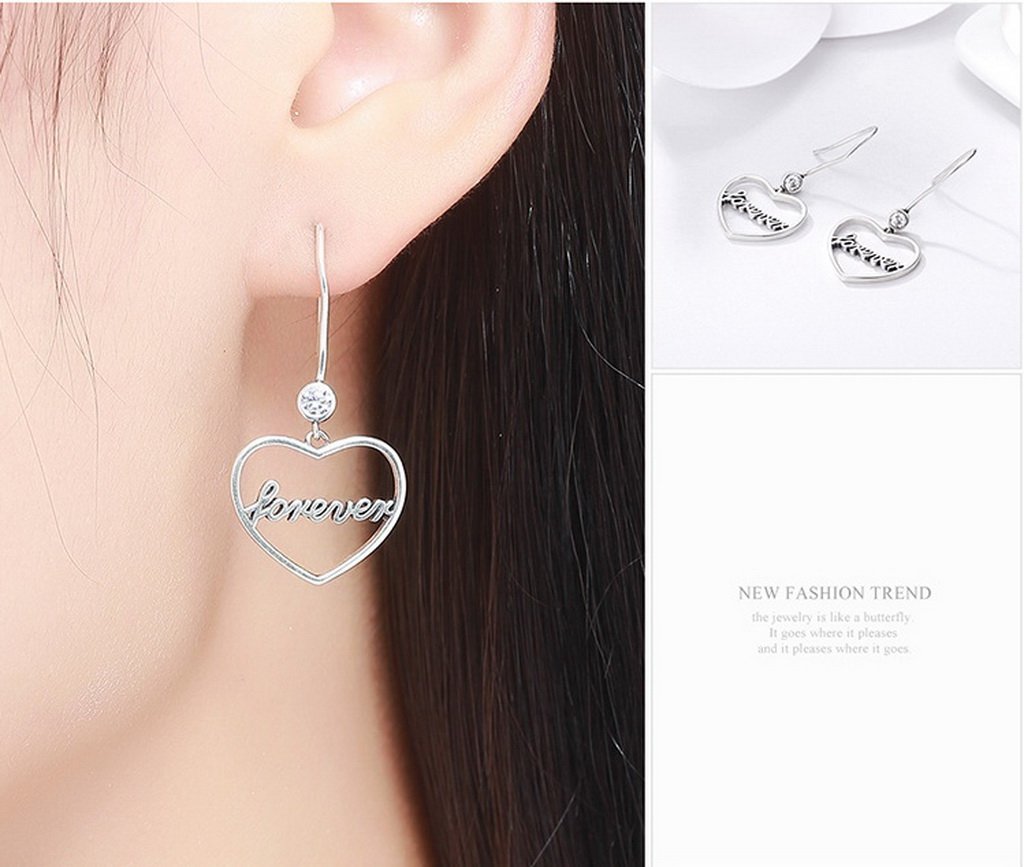 PAHALA 925 Sterling Love Is Forever Party Wedding Long Drop Earrings