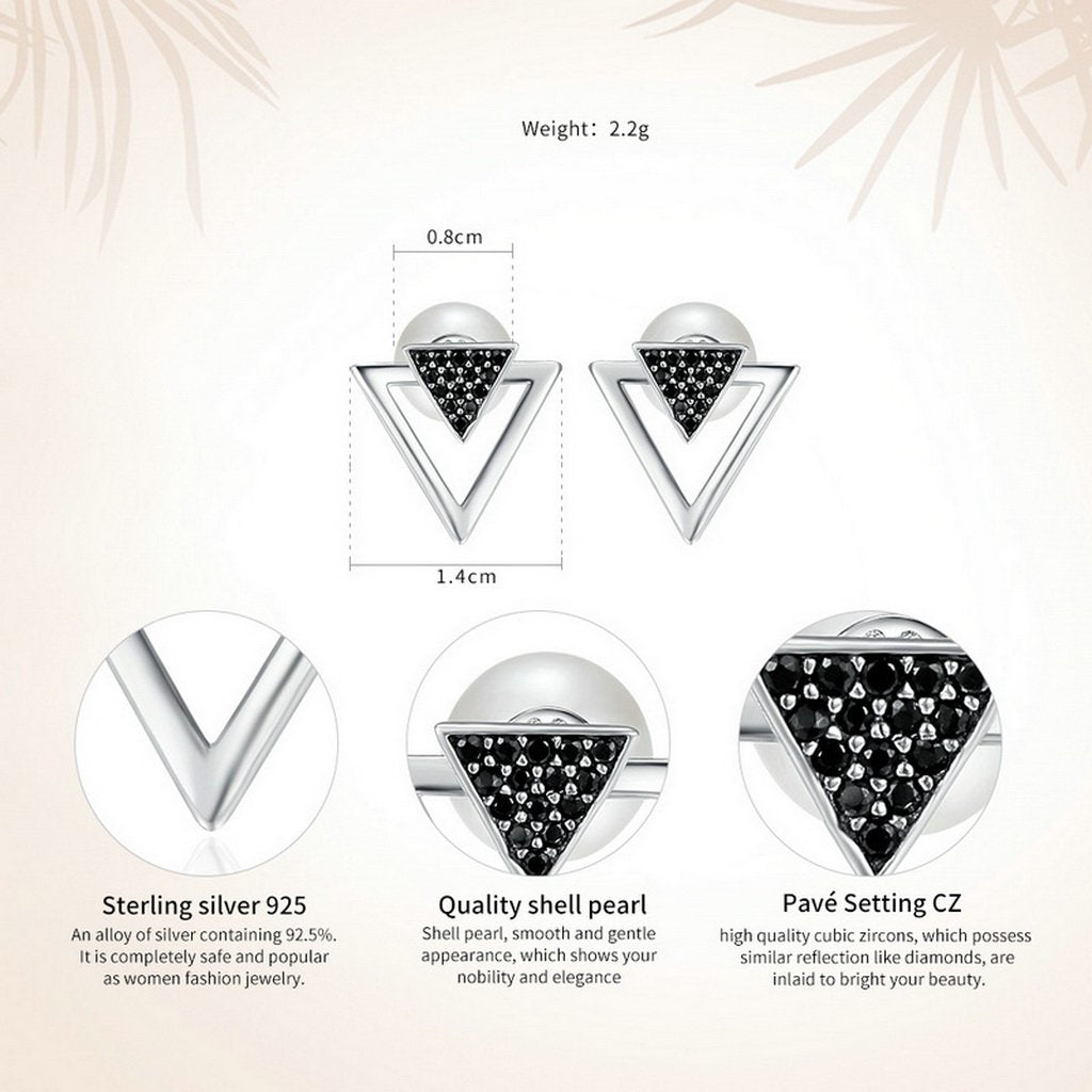 PAHALA 925 Sterling Triangle With Crystals Party Wedding Stud Earrings