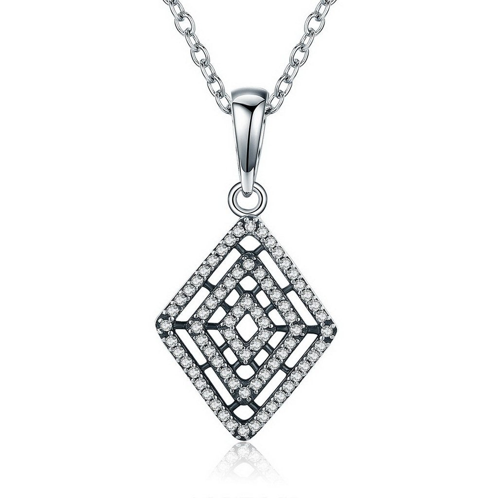 PAHALA 925 Sterling Silver Geometric Lines with Crystals Clear CZ Pendant Necklace