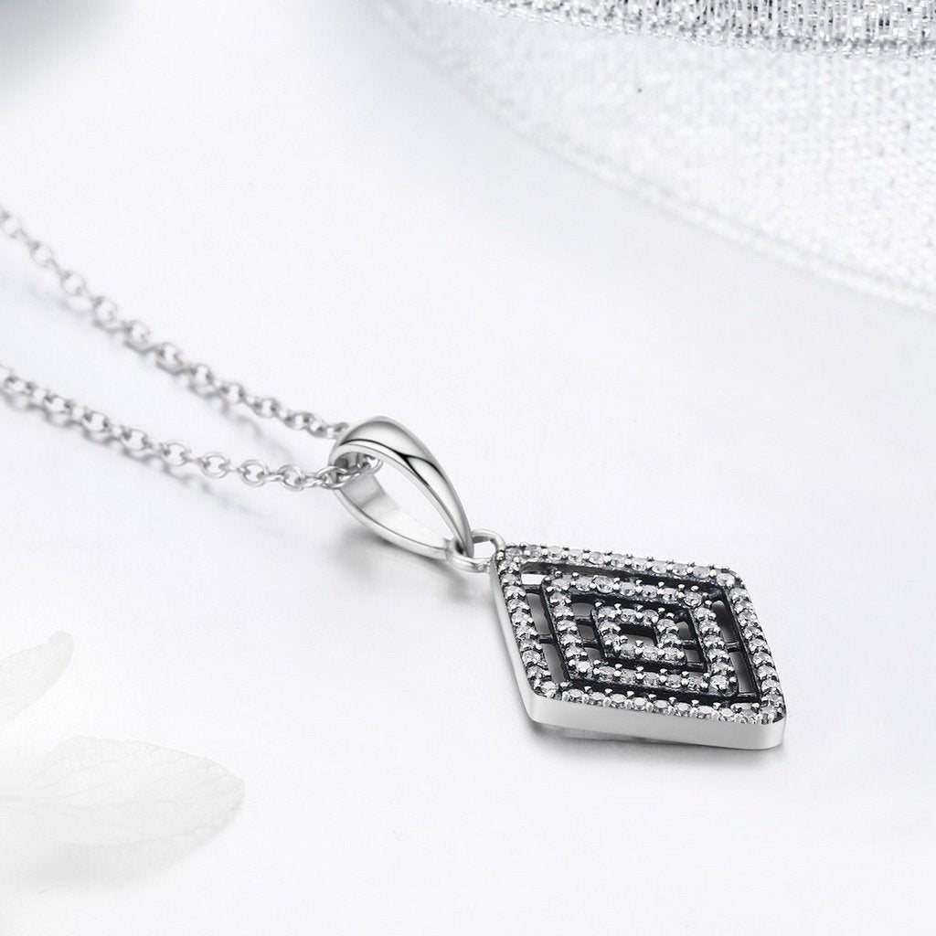 PAHALA 925 Sterling Silver Geometric Lines with Crystals Clear CZ Pendant Necklace