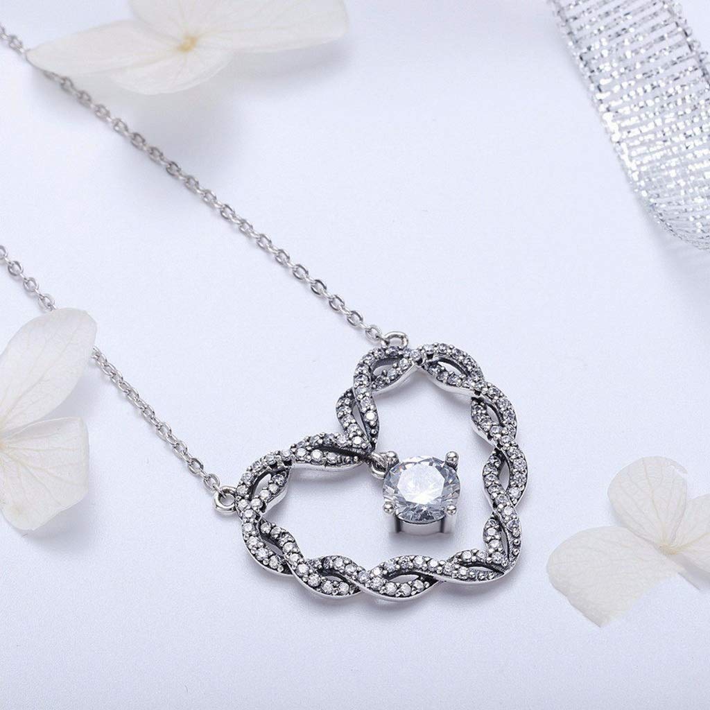 PAHALA 925 Sterling Silver Minimalism Heart Crystals Pendant Necklace