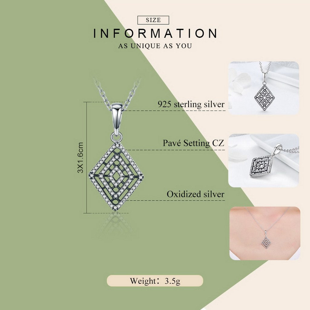 PAHALA 925 Sterling Silver Geometric Lines with Crystals Clear CZ Pendant Necklace