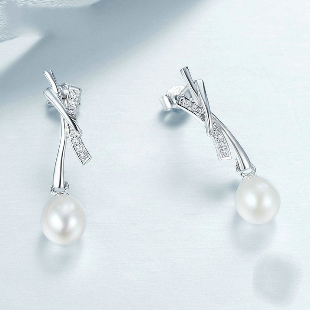 PAHALA 925 Sterling Silver Sparking Freshwater Pearl Party Wedding Drop Earrings