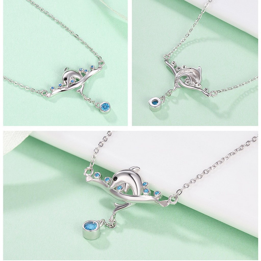 PAHALA 925 Sterling Silver Lovely Dolphin with Blue Crystals Pendant Necklace