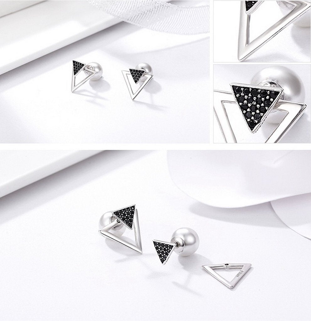 PAHALA 925 Sterling Triangle With Crystals Party Wedding Stud Earrings