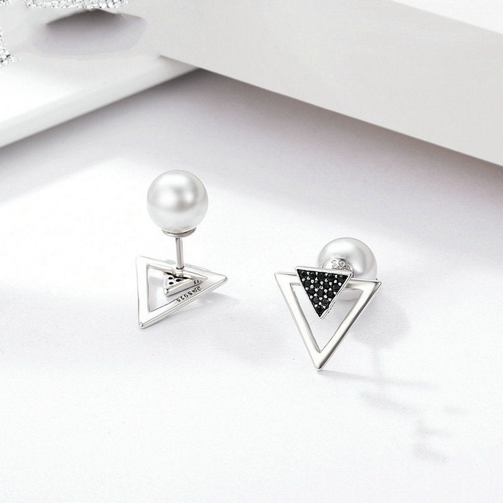 PAHALA 925 Sterling Triangle With Crystals Party Wedding Stud Earrings