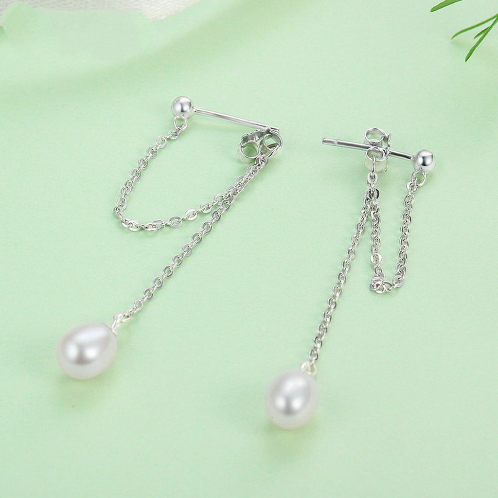 PAHALA 925 Sterling Silver Rhyme With Freshwater Pearl Party Wedding Drop Earrings