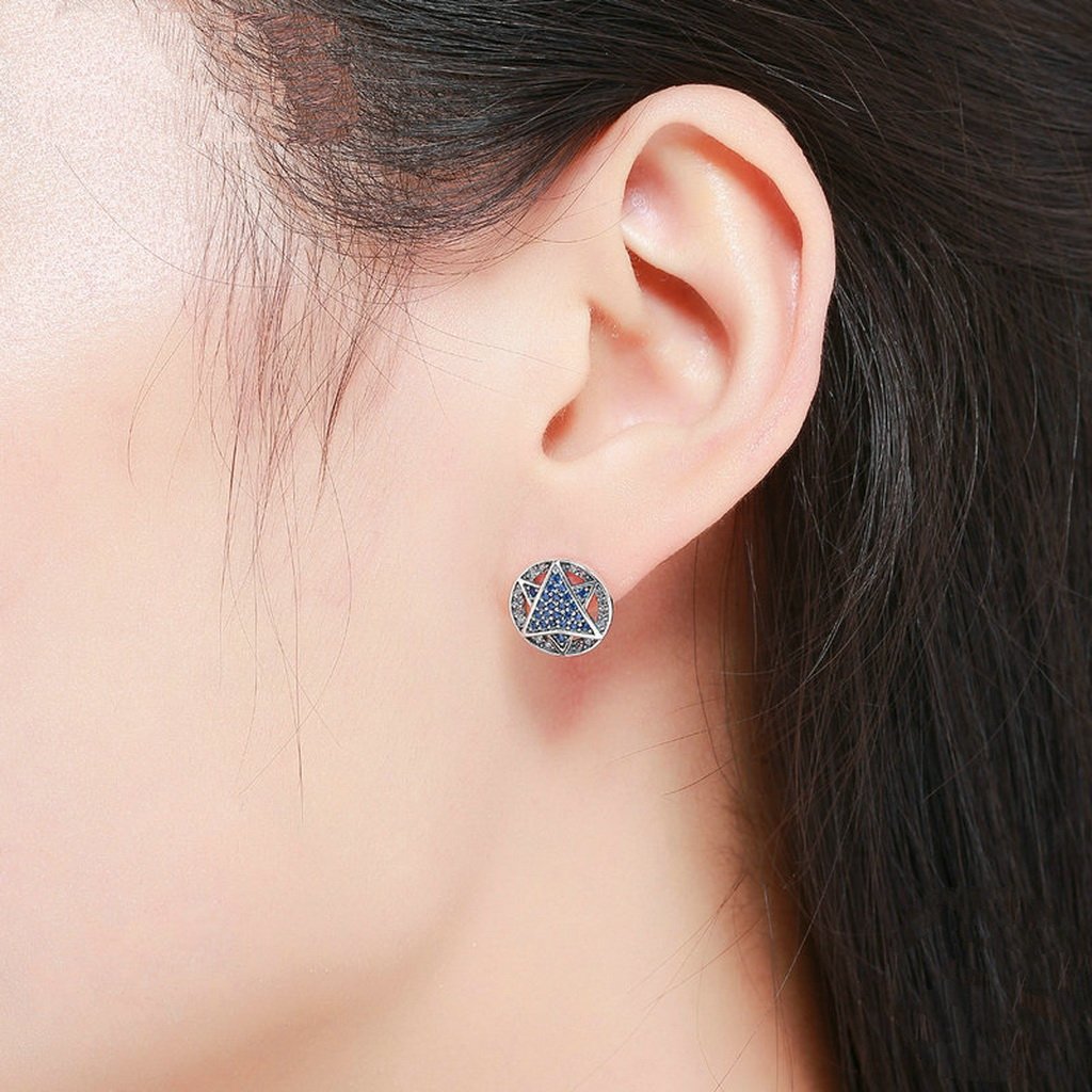 PAHALA 925 Sterling Silver Ethnic Shining With Blue Crystals Party Wedding Stud Earrings