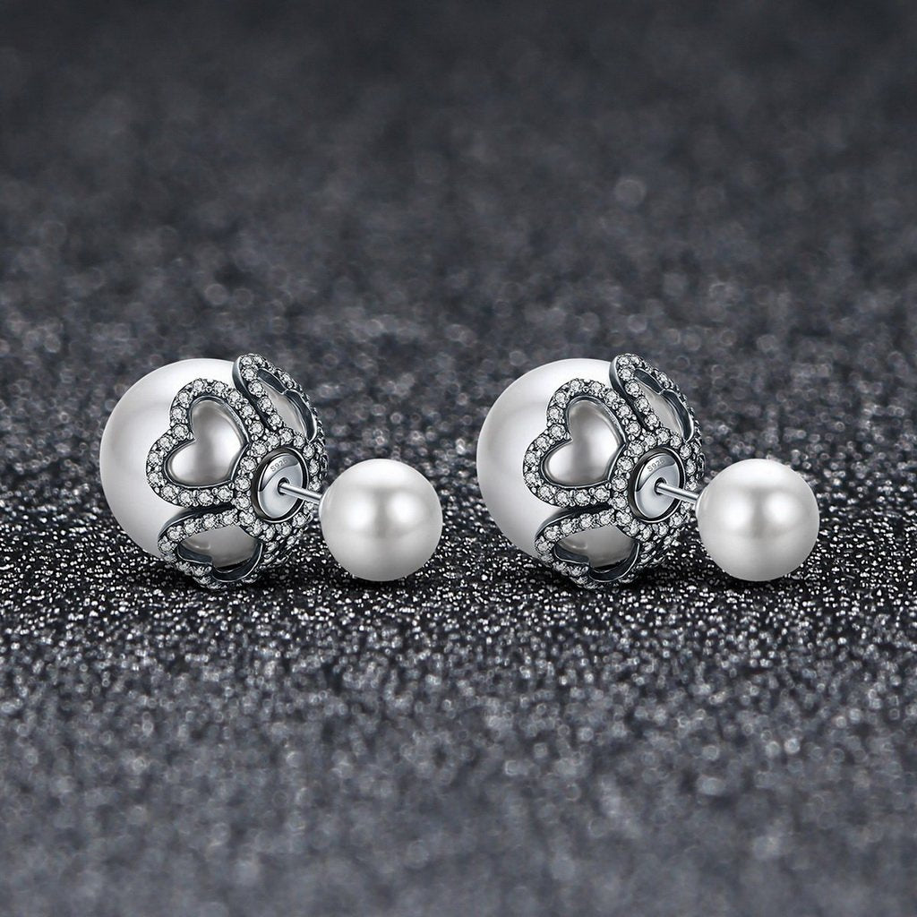 PAHALA 925 Sterling Silver Ball Flower Crystal Stud Earrings