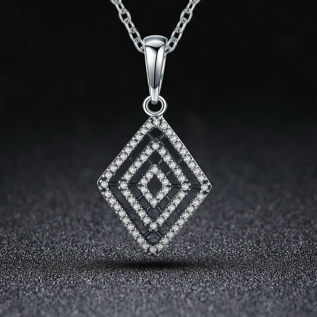 PAHALA 925 Sterling Silver Geometric Lines with Crystals Clear CZ Pendant Necklace